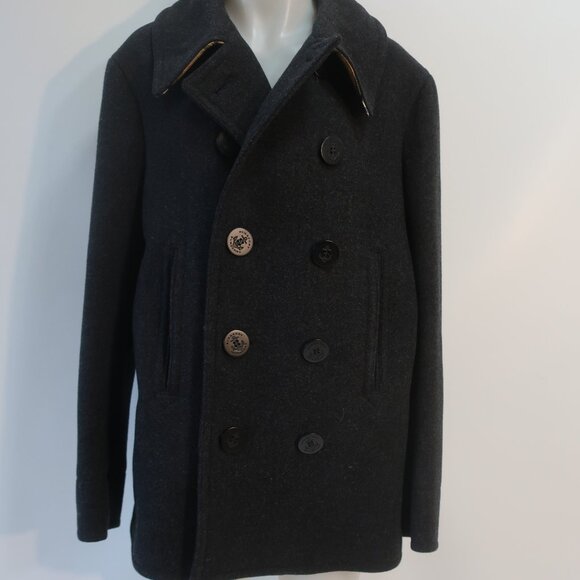 Mens Burberry Claythorpe Double-Breasted Peacoat Charcoal Gray Coat 54 US/44R - Picture 5 of 16